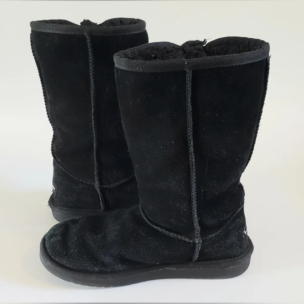 Ugg Koolaburra Victoria Tall Kid's Black Suede Triple Bow Boots Size 2